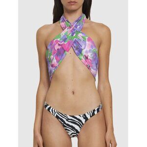 Reina Olga Showpony One Piece Swimsuit Purple Pink Floral & Zebra Print Sz Large